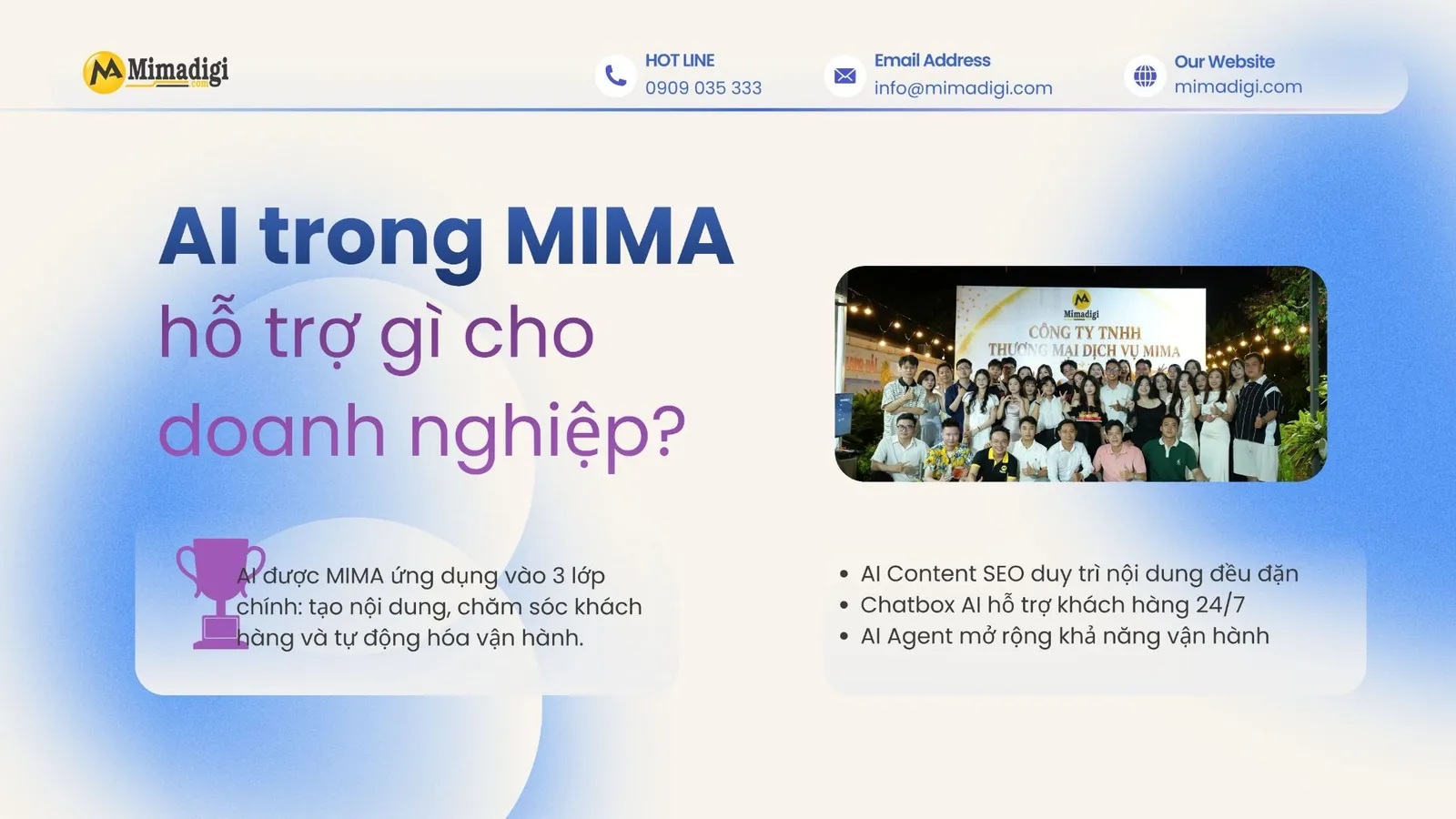 Hệ sinh thái AI của MIMA hỗ trợ Content SEO, Chatbox AI và AI Agent
