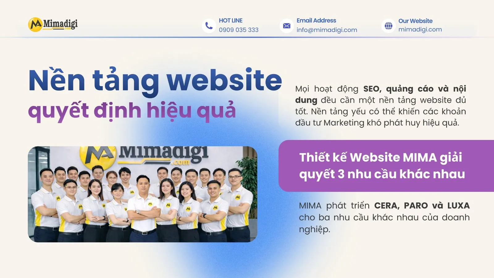 Nền tảng website MIMA làm cơ sở cho SEO, quảng cáo và nội dung doanh nghiệp