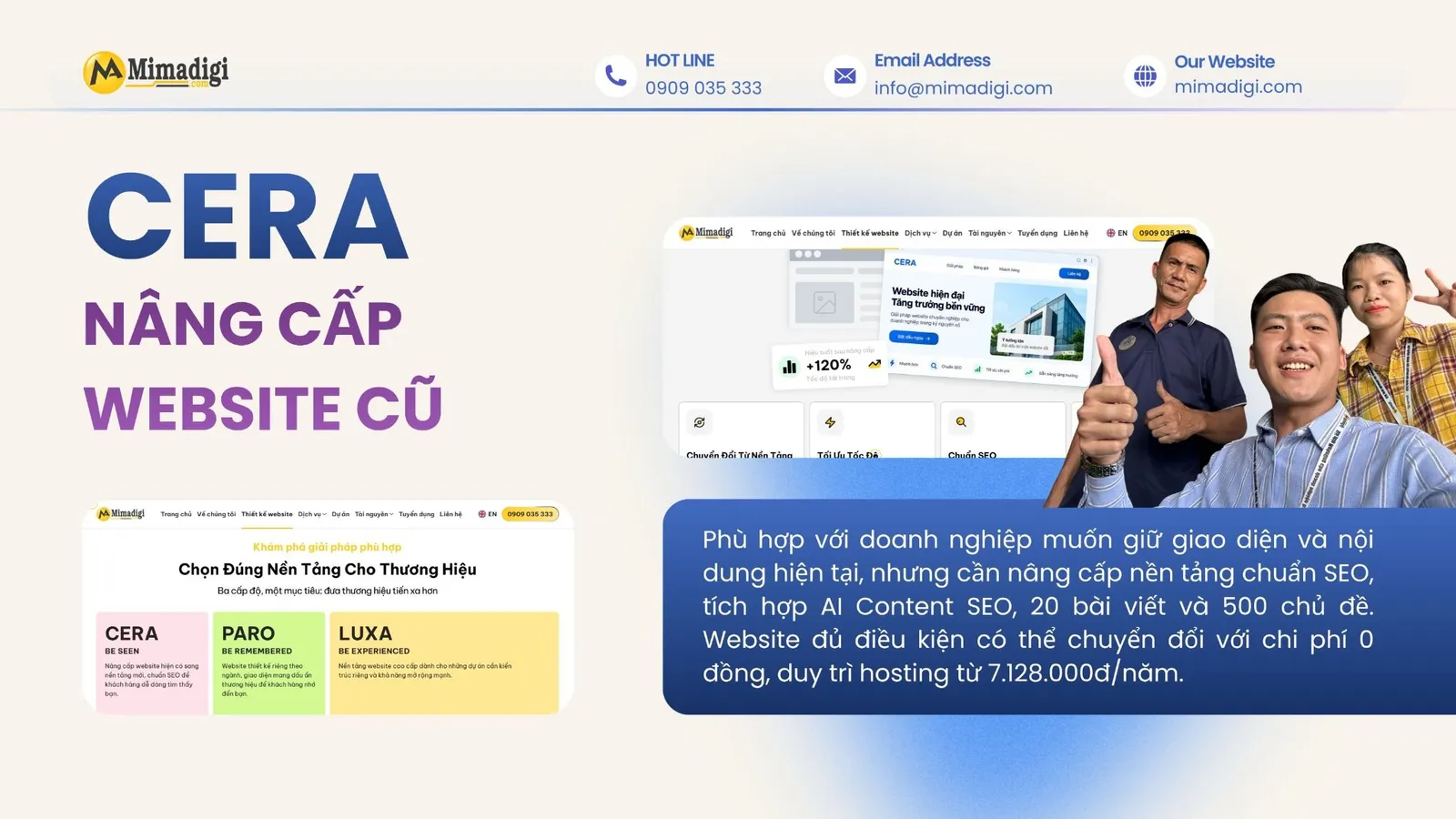 CERA nâng cấp website cũ lên nền tảng PHP chuẩn SEO của MIMA