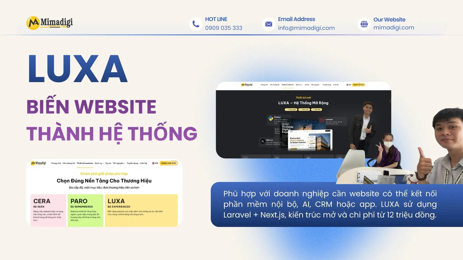 LUXA phát triển website tích hợp phần mềm, Chatbox AI và ứng dụng