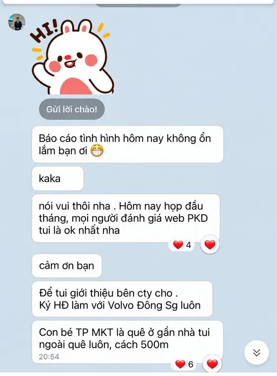 Ảnh chụp tin nhắn khách hàng gửi cho MIMA