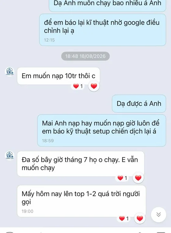 Ảnh chụp tin nhắn khách hàng gửi cho MIMA