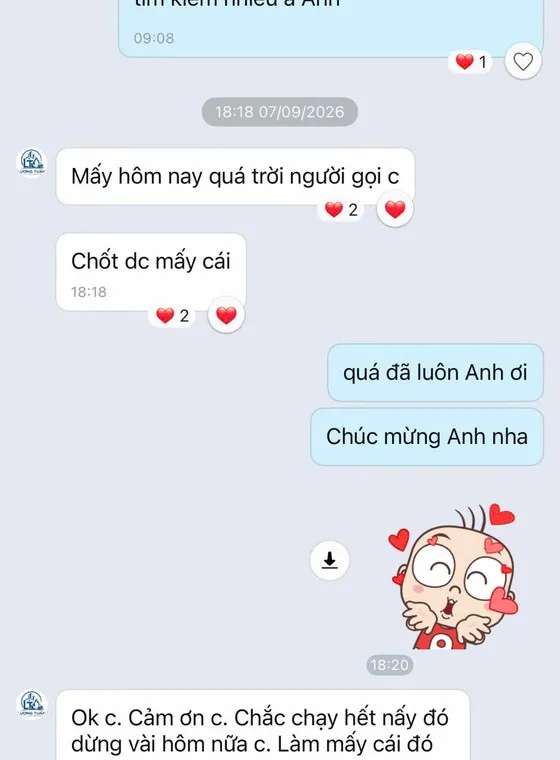 Ảnh chụp tin nhắn khách hàng gửi cho MIMA