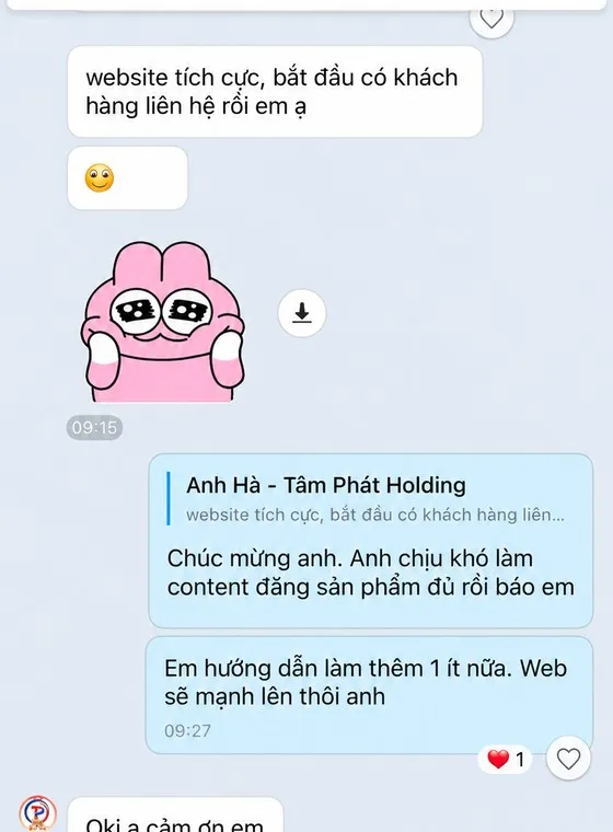 Ảnh chụp tin nhắn khách hàng gửi cho MIMA