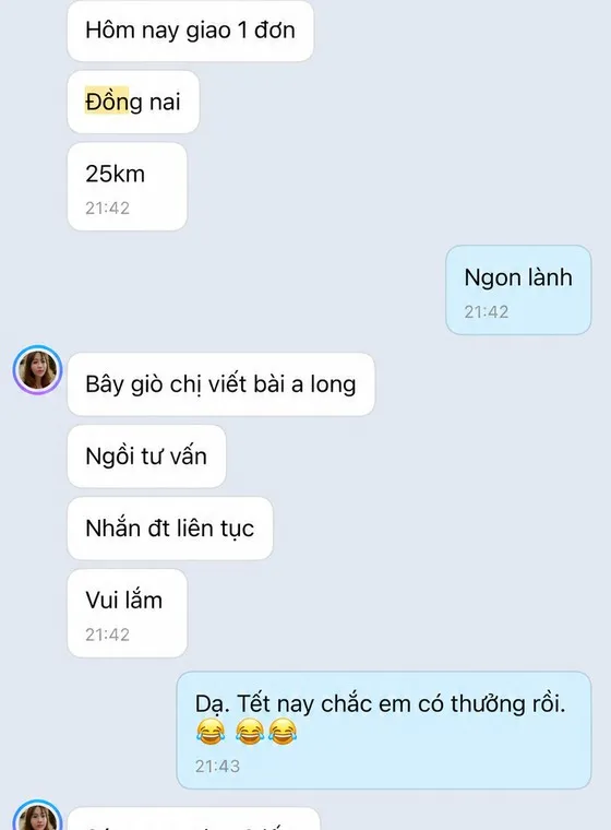 Ảnh chụp tin nhắn khách hàng gửi cho MIMA
