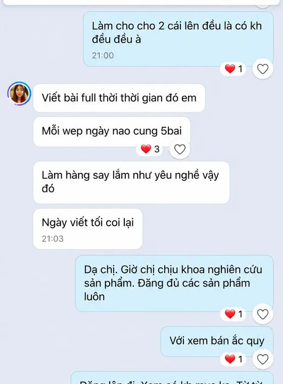 Ảnh chụp tin nhắn khách hàng gửi cho MIMA