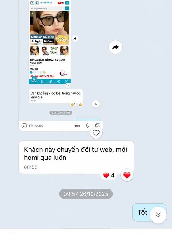 Ảnh chụp tin nhắn khách hàng gửi cho MIMA