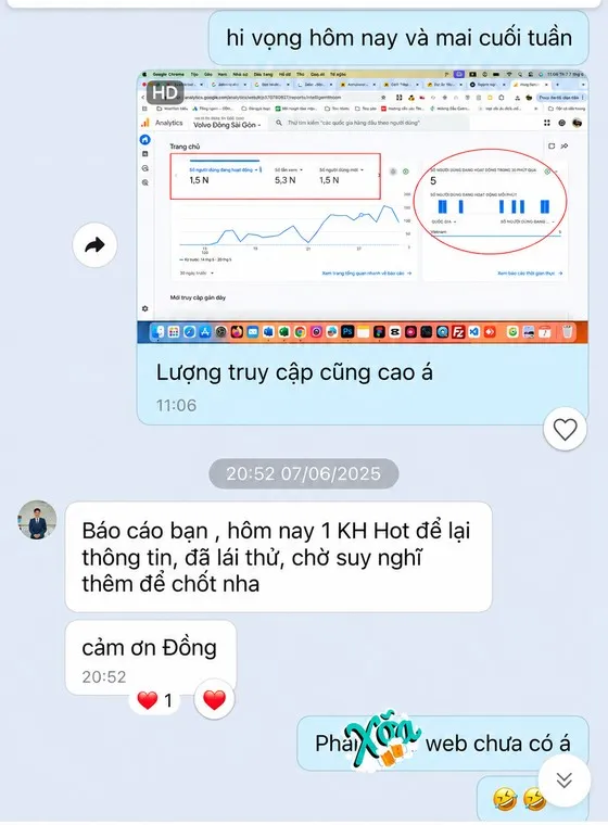 Ảnh chụp tin nhắn khách hàng gửi cho MIMA
