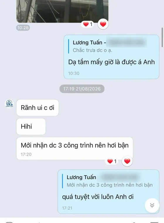 Ảnh chụp tin nhắn khách hàng gửi cho MIMA