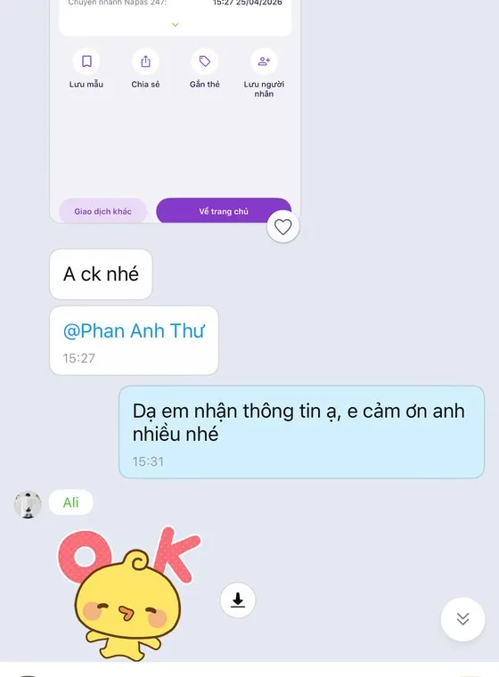 Ảnh chụp tin nhắn khách hàng gửi cho MIMA