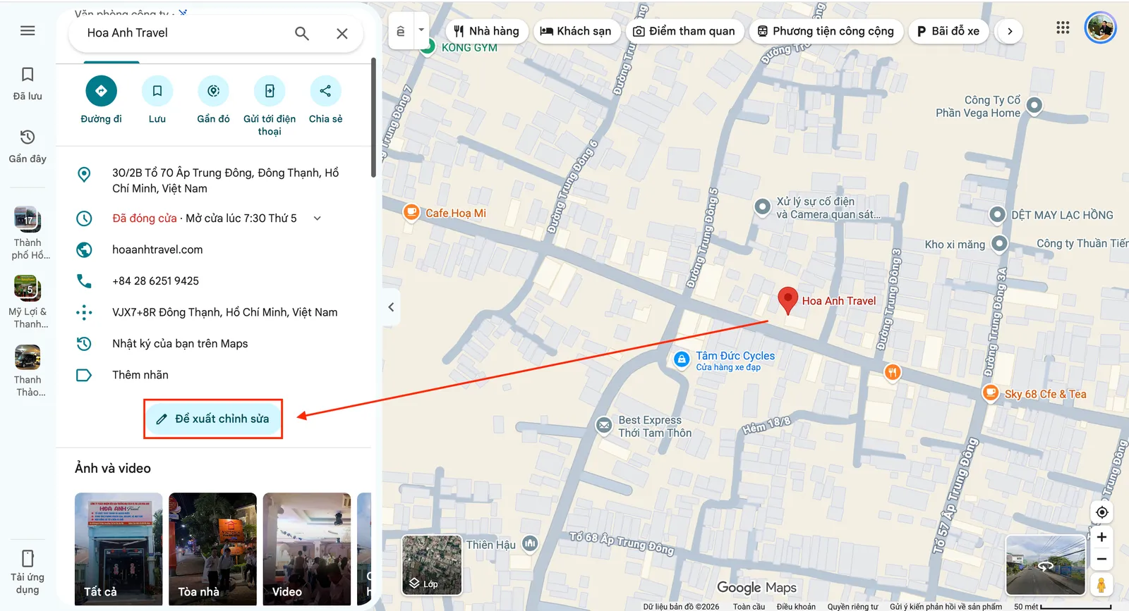Chỉnh sửa Google doanh nghiệp