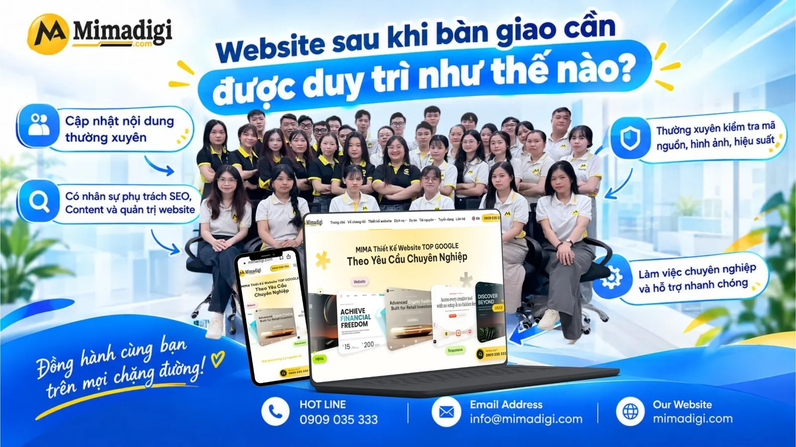 Dịch vụ chăm sóc website MIMA hỗ trợ doanh nghiệp và đội Marketing quản trị website liên tục