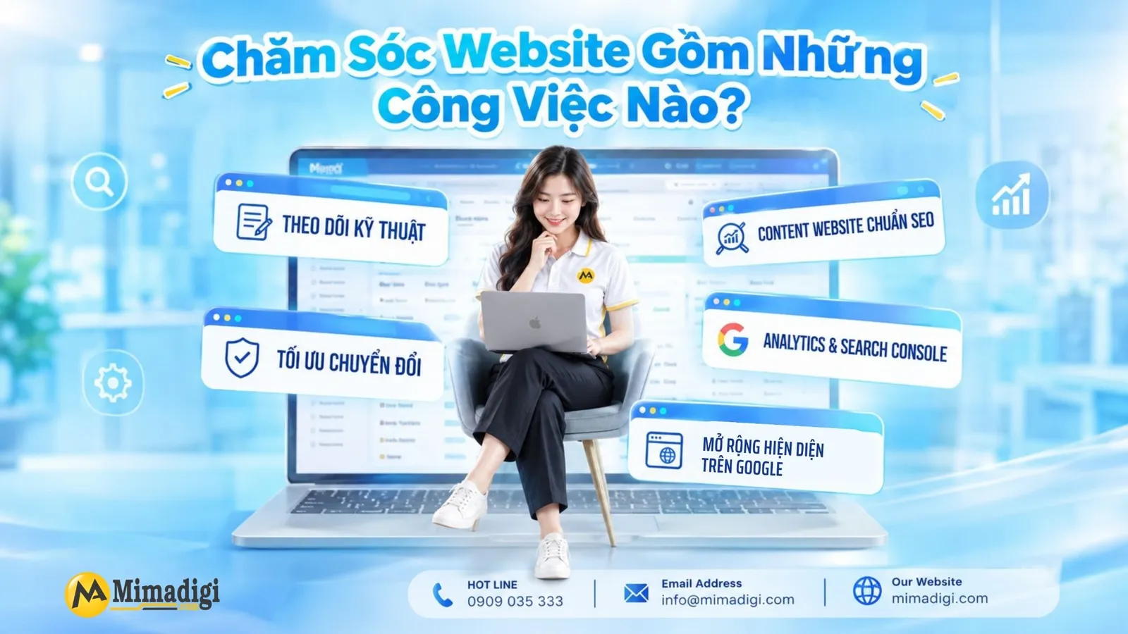 MIMA chăm sóc website với SEO kỹ thuật, Content SEO, phân tích dữ liệu và tối ưu chuyển đổi tăng hiện diện Google