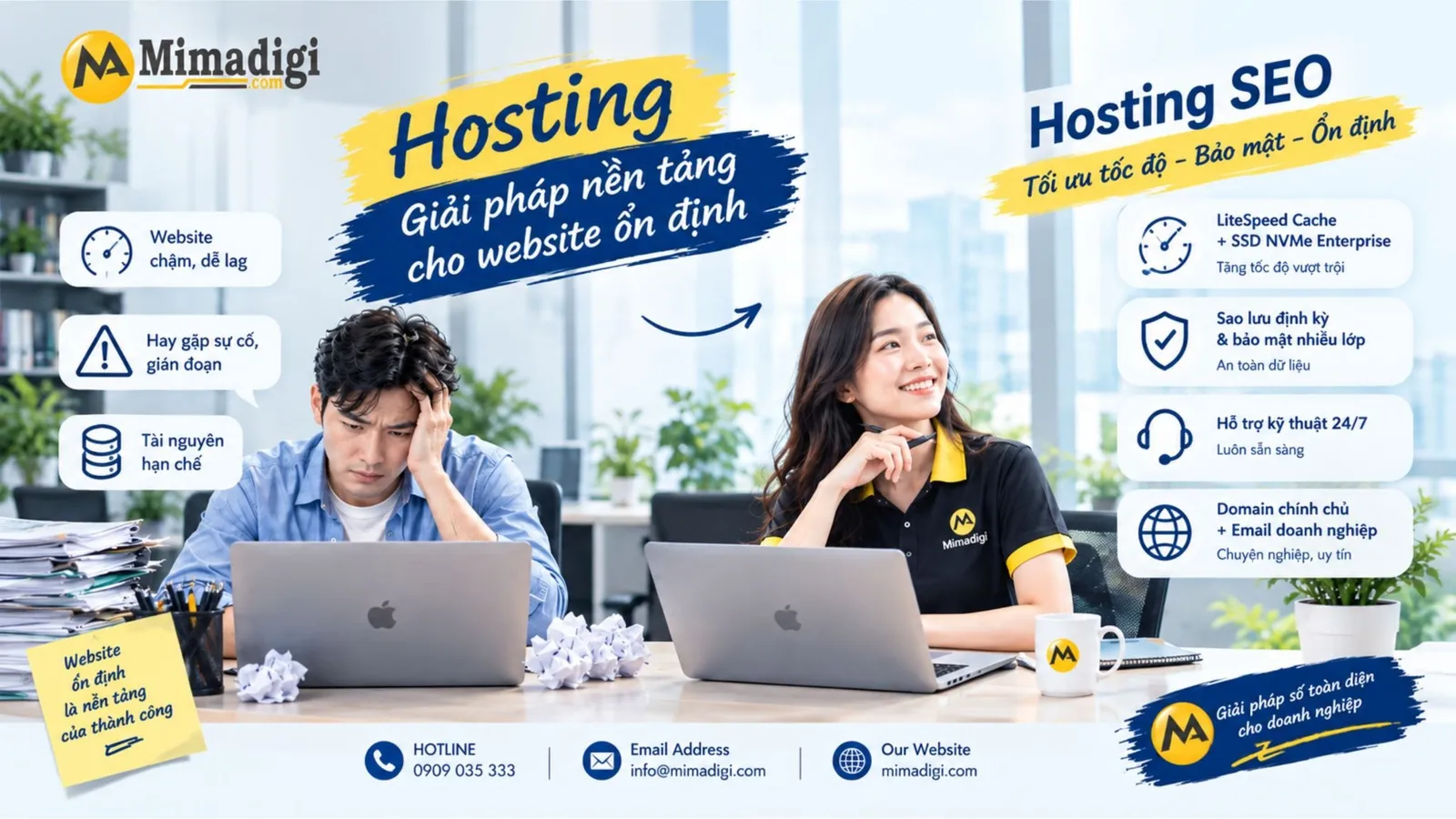 Hosting SEO MIMA ứng dụng LiteSpeed Cache và SSD NVMe giúp tăng tốc độ và hạn chế rủi ro hạ tầng