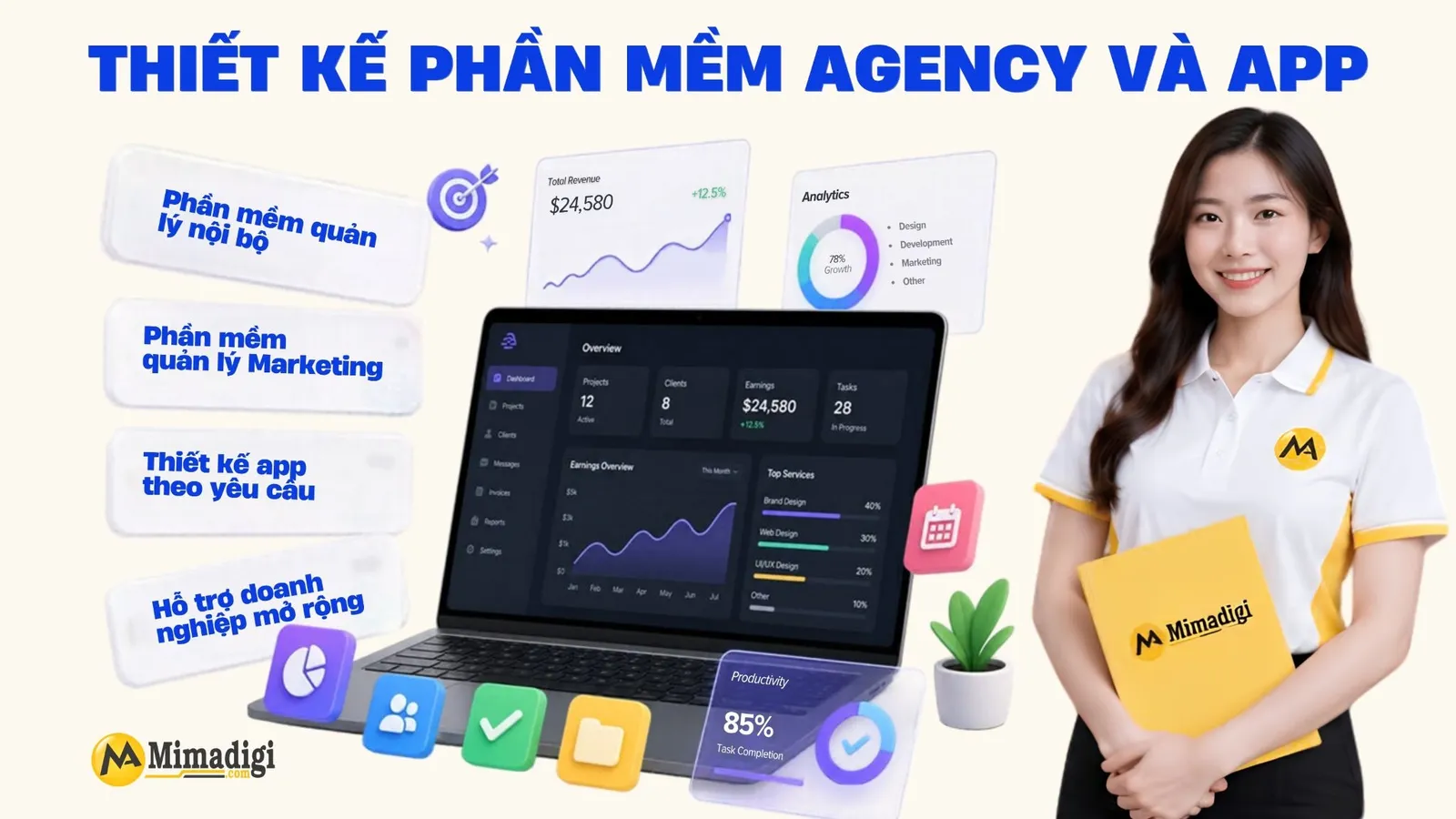 Phần mềm Agency và App theo yêu cầu hỗ trợ quản lý dự án, khách hàng và báo cáo