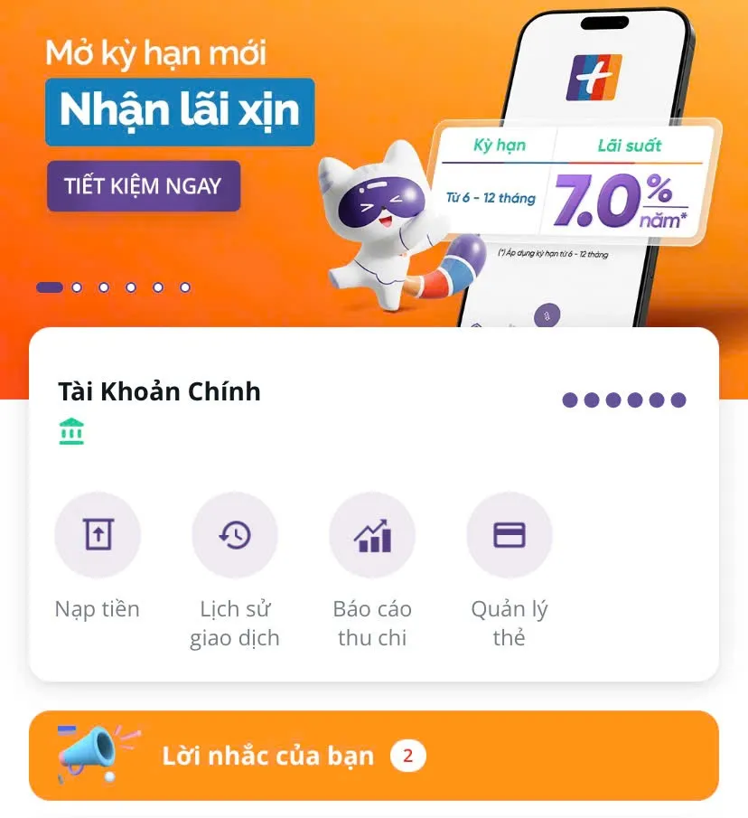 Chọn mục Quản lý thẻ để xem chi tiết