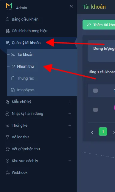 Hướng dẫn quản lý nhóm thư trên trang quản trị OneMail