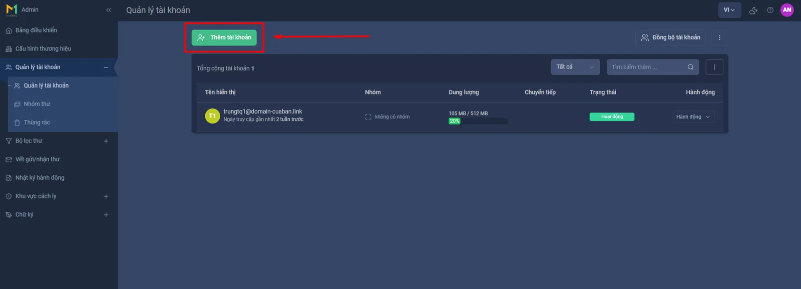 Hướng dẫn quản lý tài khoản trên trang quản trị OneMail