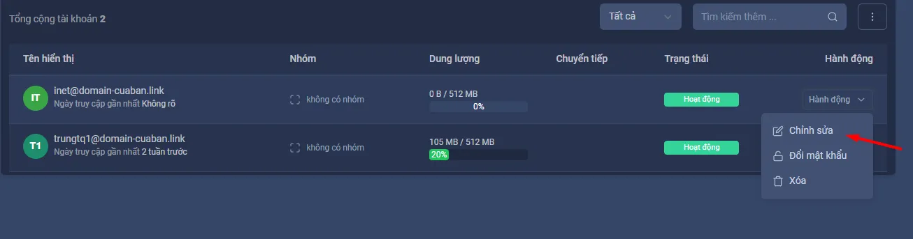 Hướng dẫn quản lý tài khoản trên trang quản trị OneMail