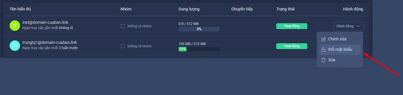 Hướng dẫn quản lý tài khoản trên trang quản trị OneMail