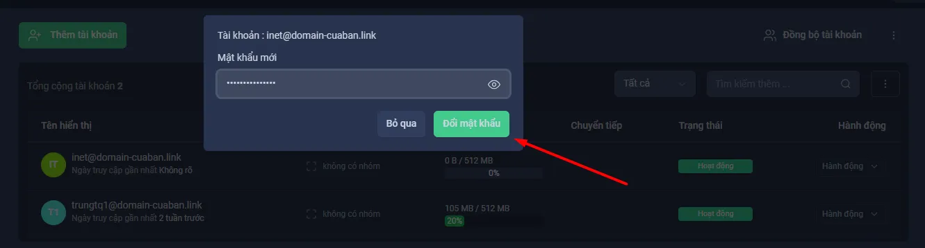 Hướng dẫn quản lý tài khoản trên trang quản trị OneMail