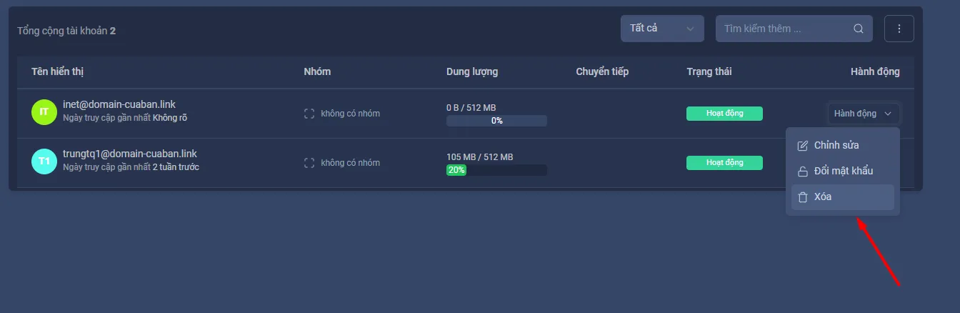 Hướng dẫn quản lý tài khoản trên trang quản trị OneMail