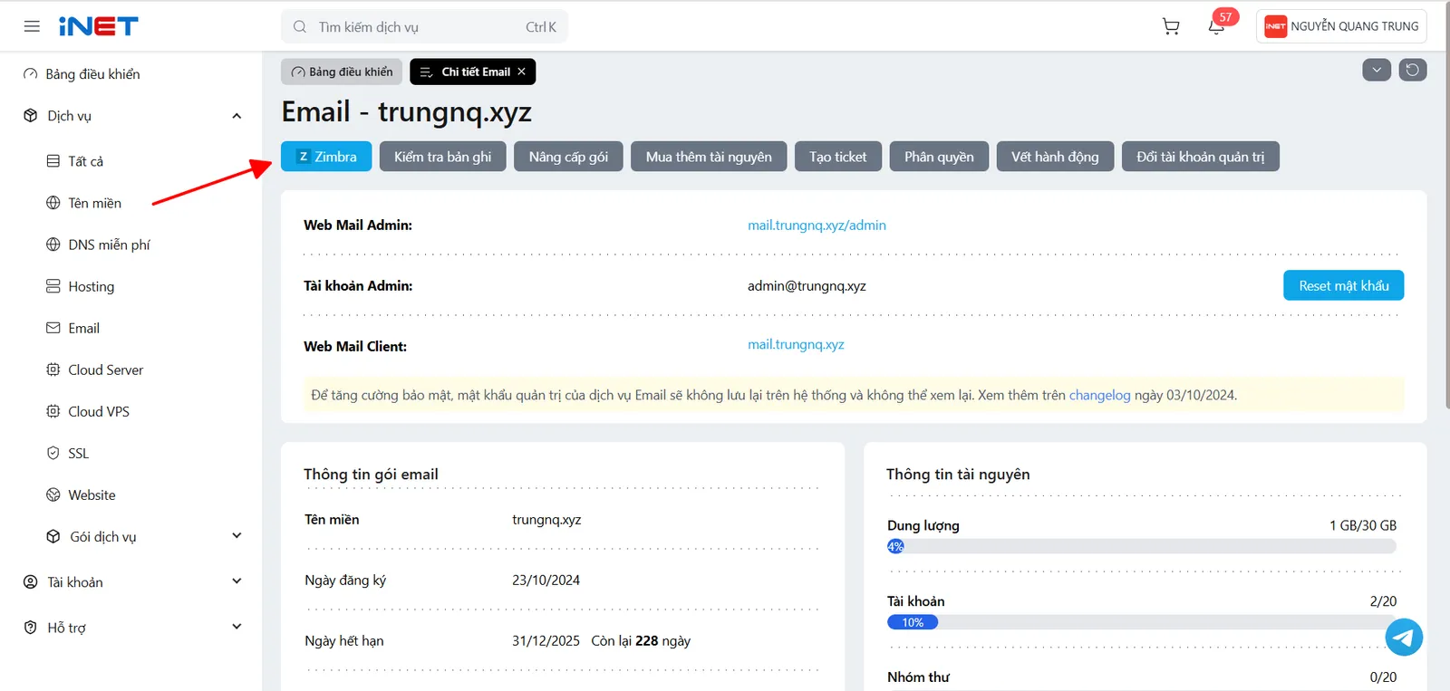 Hướng dẫn quản lý tài khoản trên trang quản trị OneMail