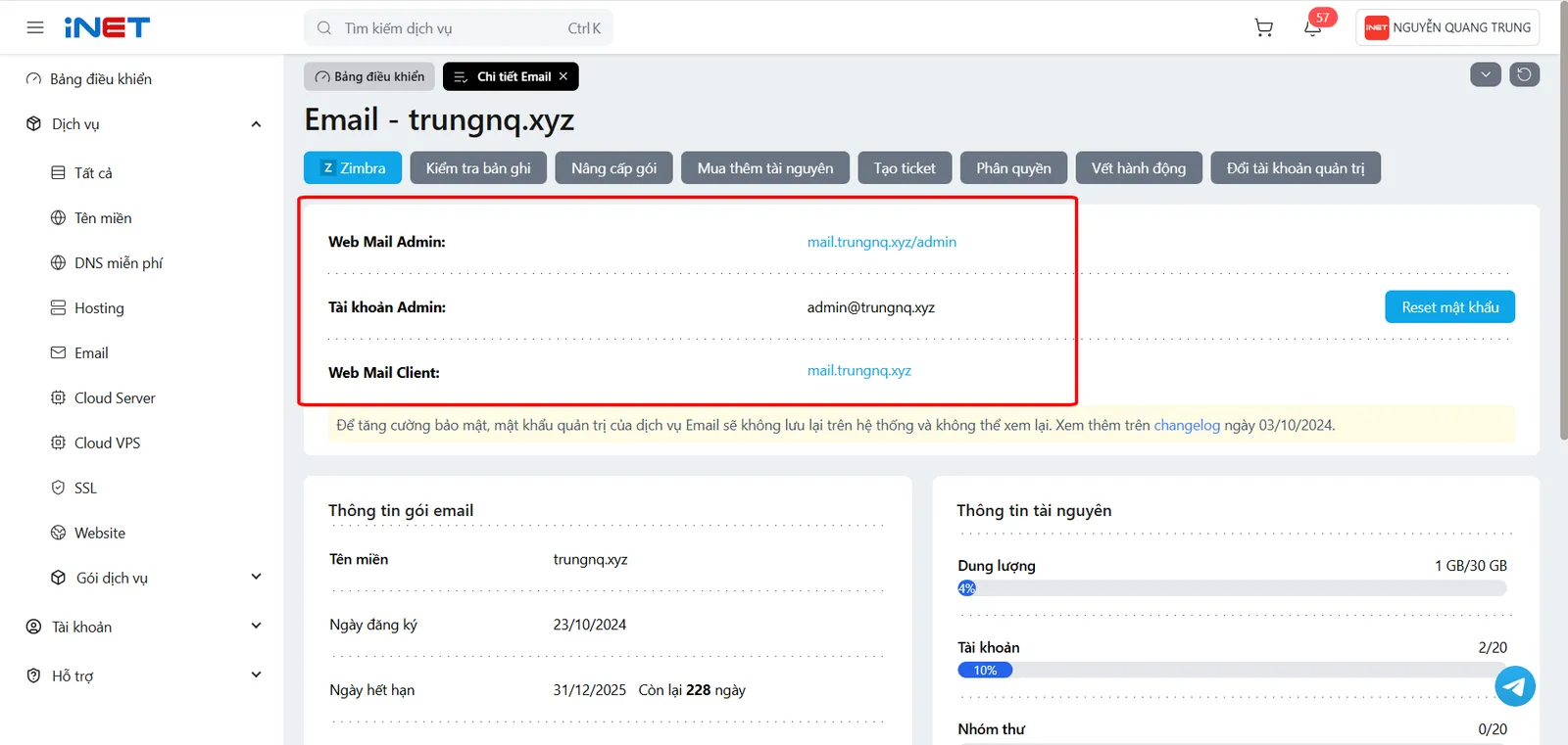 Hướng dẫn quản lý tài khoản trên trang quản trị OneMail