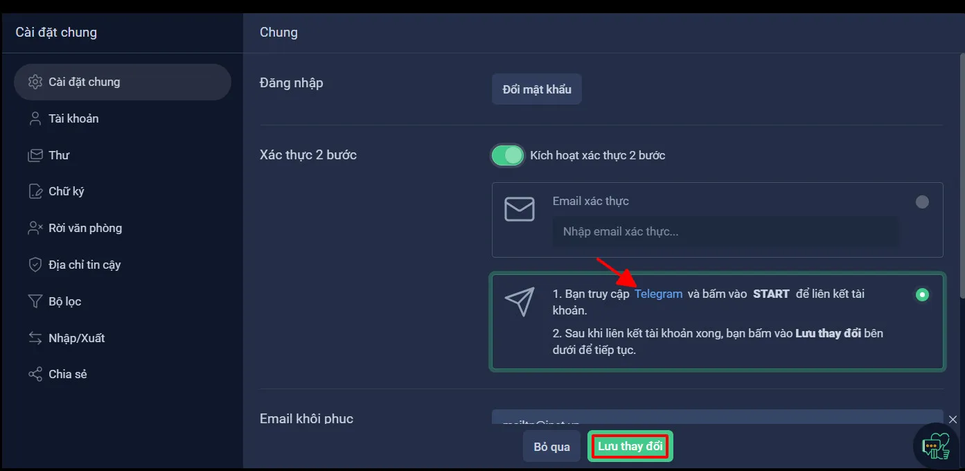 Phương thức 2: Xác thực qua Telegram