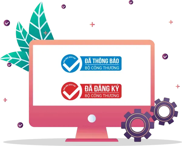 Màn hình hiển thị hai huy hiệu “Đã thông báo” và “Đã đăng ký” Bộ Công Thương