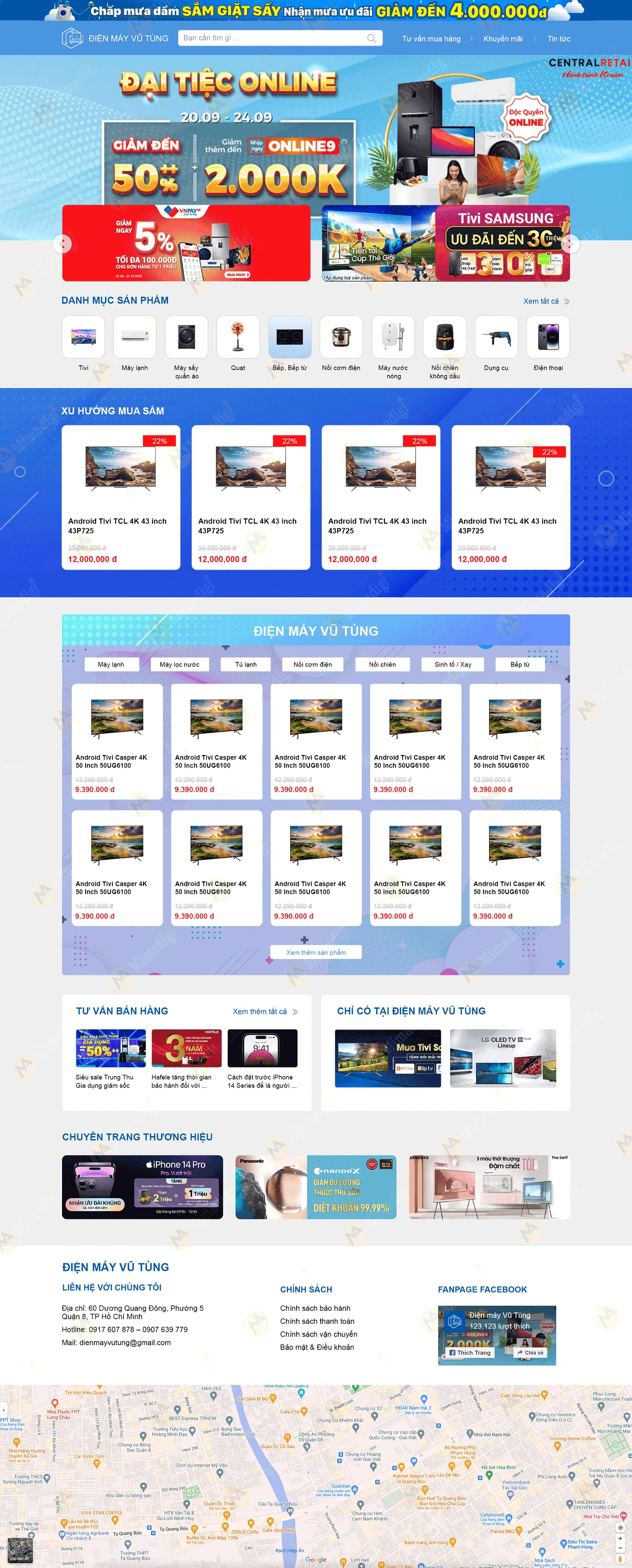 Thiết kế website Điện máy Vũ Tùng – Giao diện hiện đại, bán hàng hiệu quả, tối ưu Google với thiết kế web MIMA