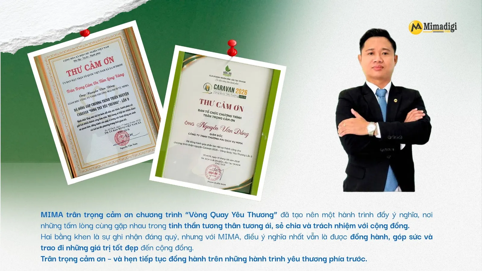 MIMA được vinh danh qua hai bằng khen tại Caravan Vòng Quay Yêu Thương 2026