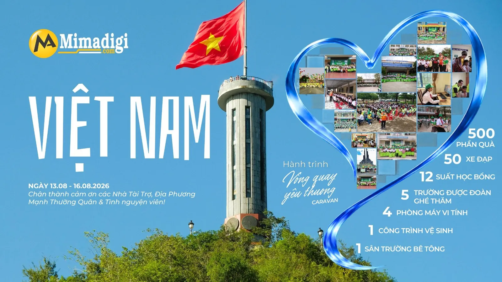 Caravan Vòng Quay Yêu Thương 2026 trao tặng công trình học tập, xe đạp, học bổng và quà cho học sinh