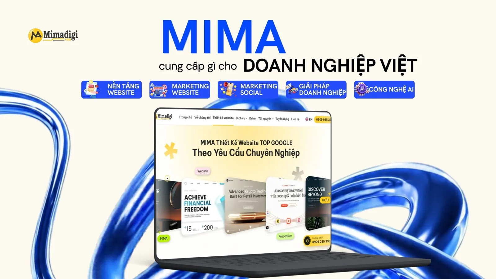 Hệ sinh thái dịch vụ MIMA gồm thiết kế website, Marketing Online và giải pháp AI cho doanh nghiệp Việt
