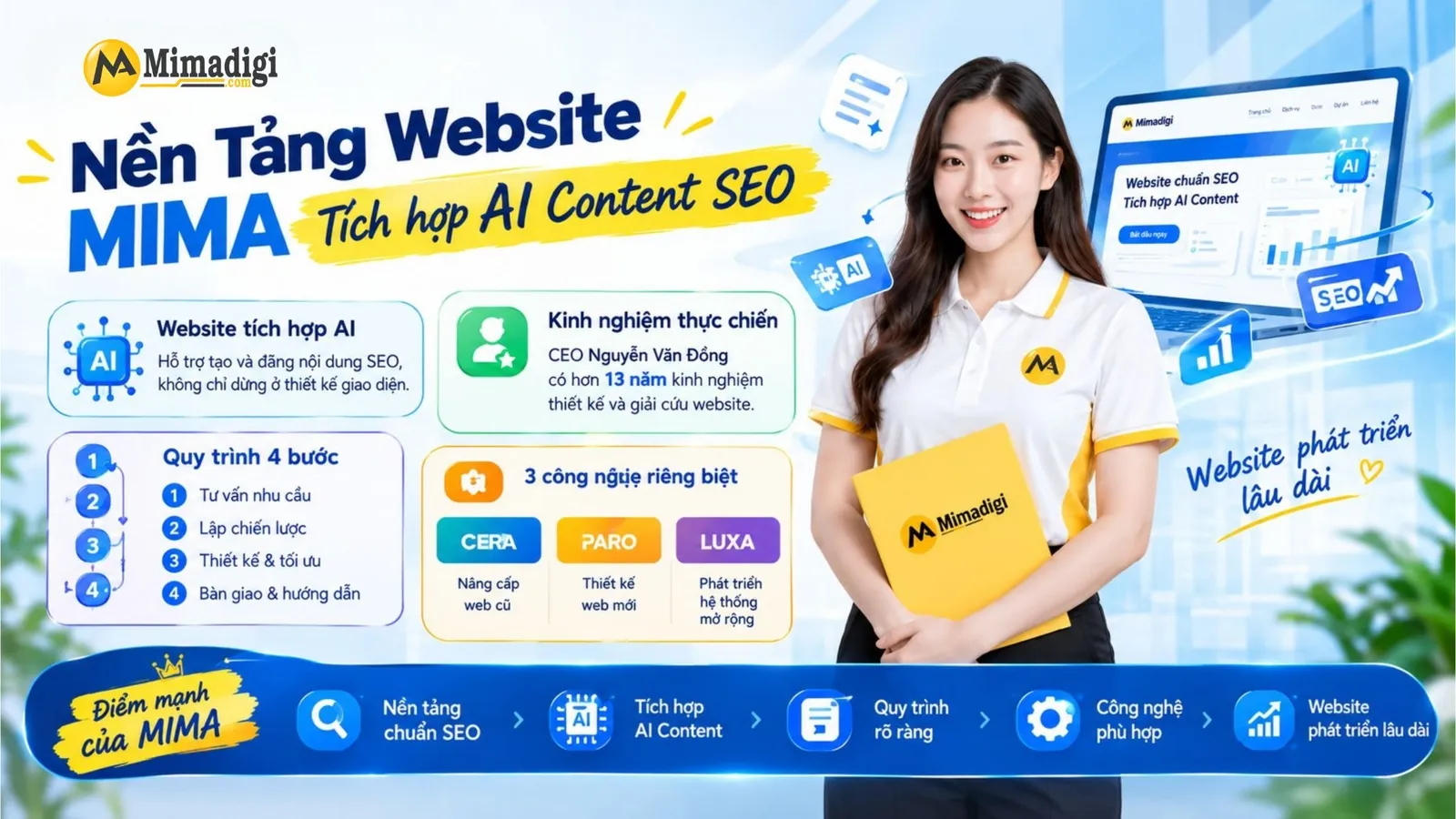 Thiết kế website MIMA tích hợp AI Content SEO, tối ưu nền tảng và hỗ trợ chuyển đổi khách hàng.