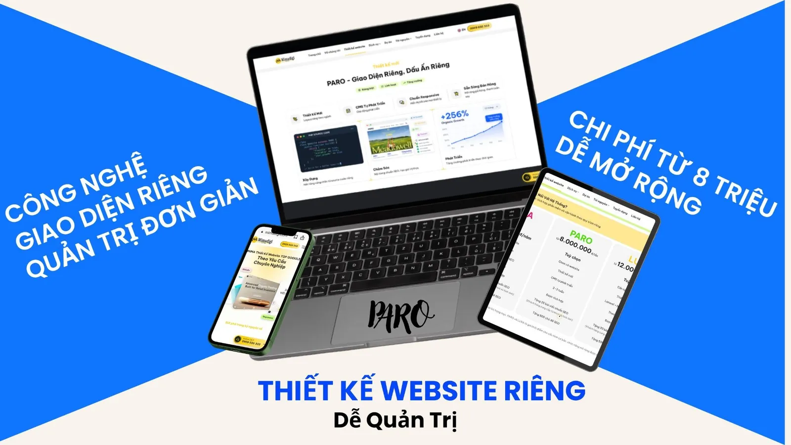 PARO thiết kế website theo yêu cầu, giao diện riêng cho từng ngành và quản trị đơn giản.