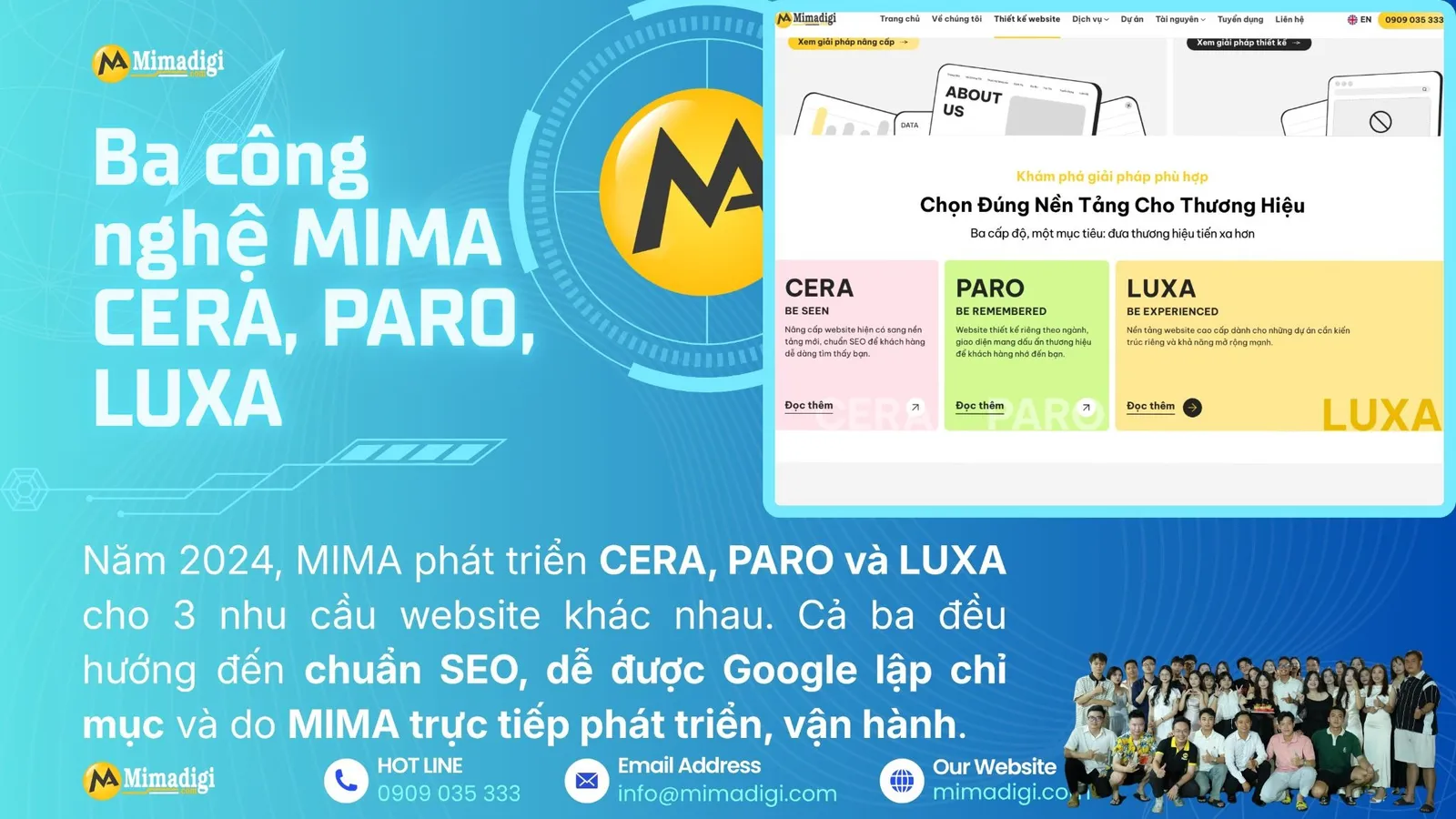 Ba công nghệ website CERA PARO LUXA của MIMA