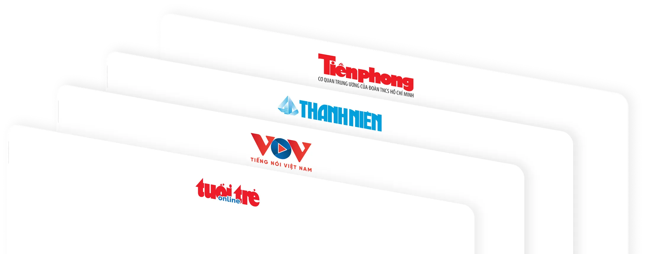 Tiền Phong, Thanh Niên, VOV and Tuổi Trẻ news pages stacked with a link icon