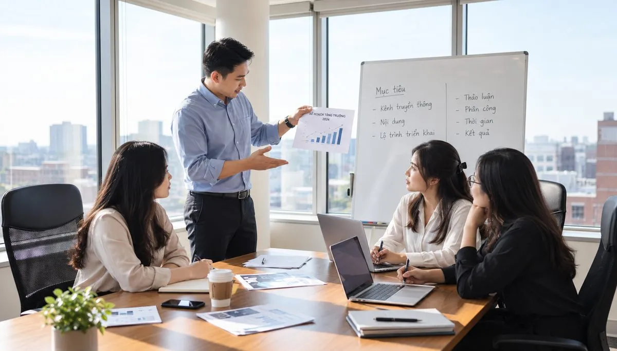 Đội ngũ họp lên chiến lược và lộ trình cho dự án website