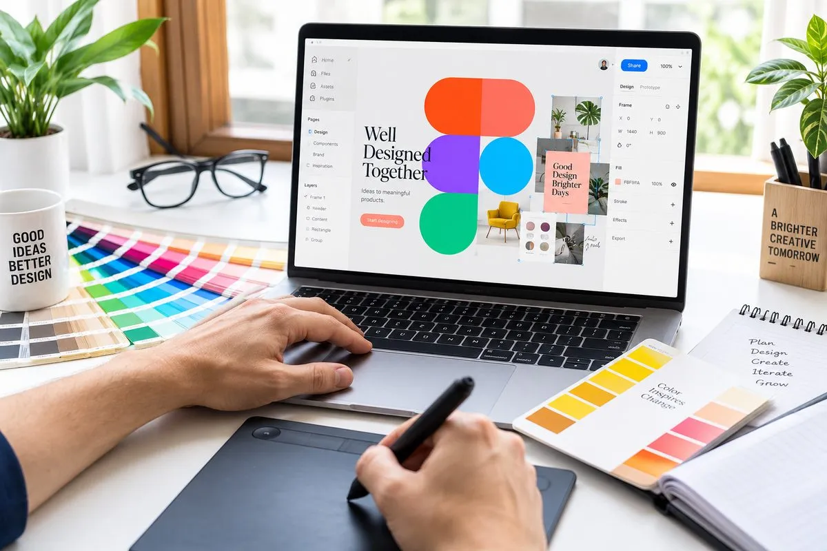 Thiết kế giao diện website trên máy tính bên bảng màu