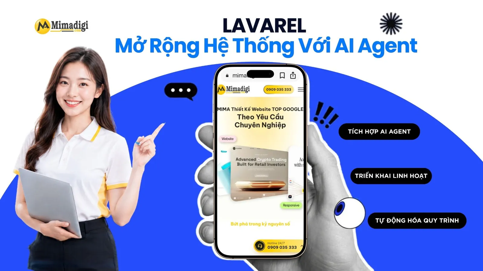 Website Laravel tích hợp Chatbox AI và AI Agent tự động hóa CRM, Marketing và quy trình doanh nghiệp.