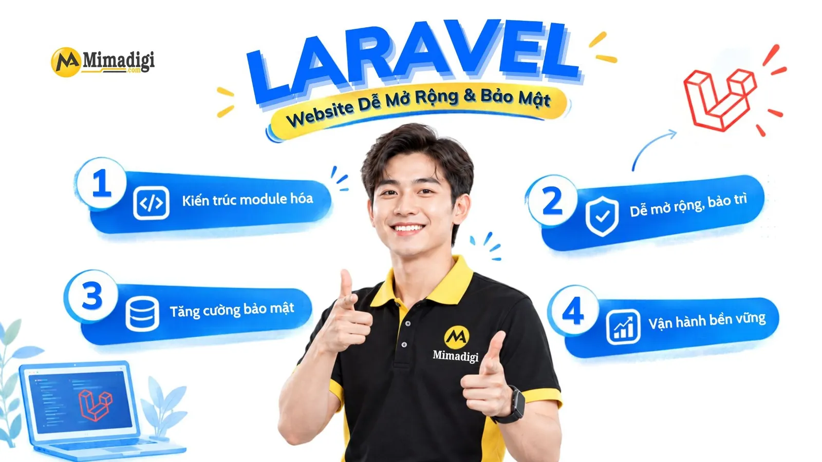 Công nghệ Laravel hỗ trợ thiết kế website bảo mật, dễ mở rộng và kết nối phần mềm