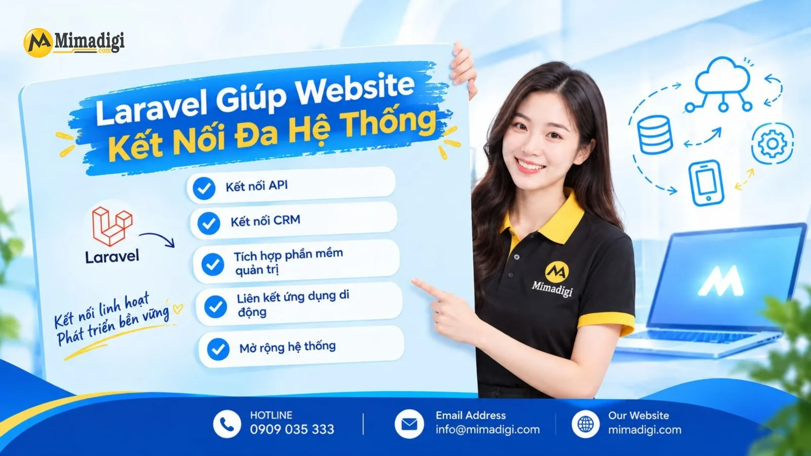 Website Laravel kết nối CRM, ERP, phần mềm nội bộ và ứng dụng di động qua API