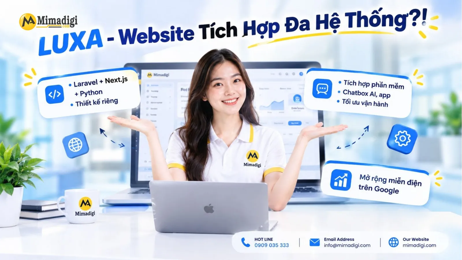 LUXA MIMA kết hợp Laravel, Next.js, Python để thiết kế website tích hợp AI, phần mềm và ứng dụng di động.