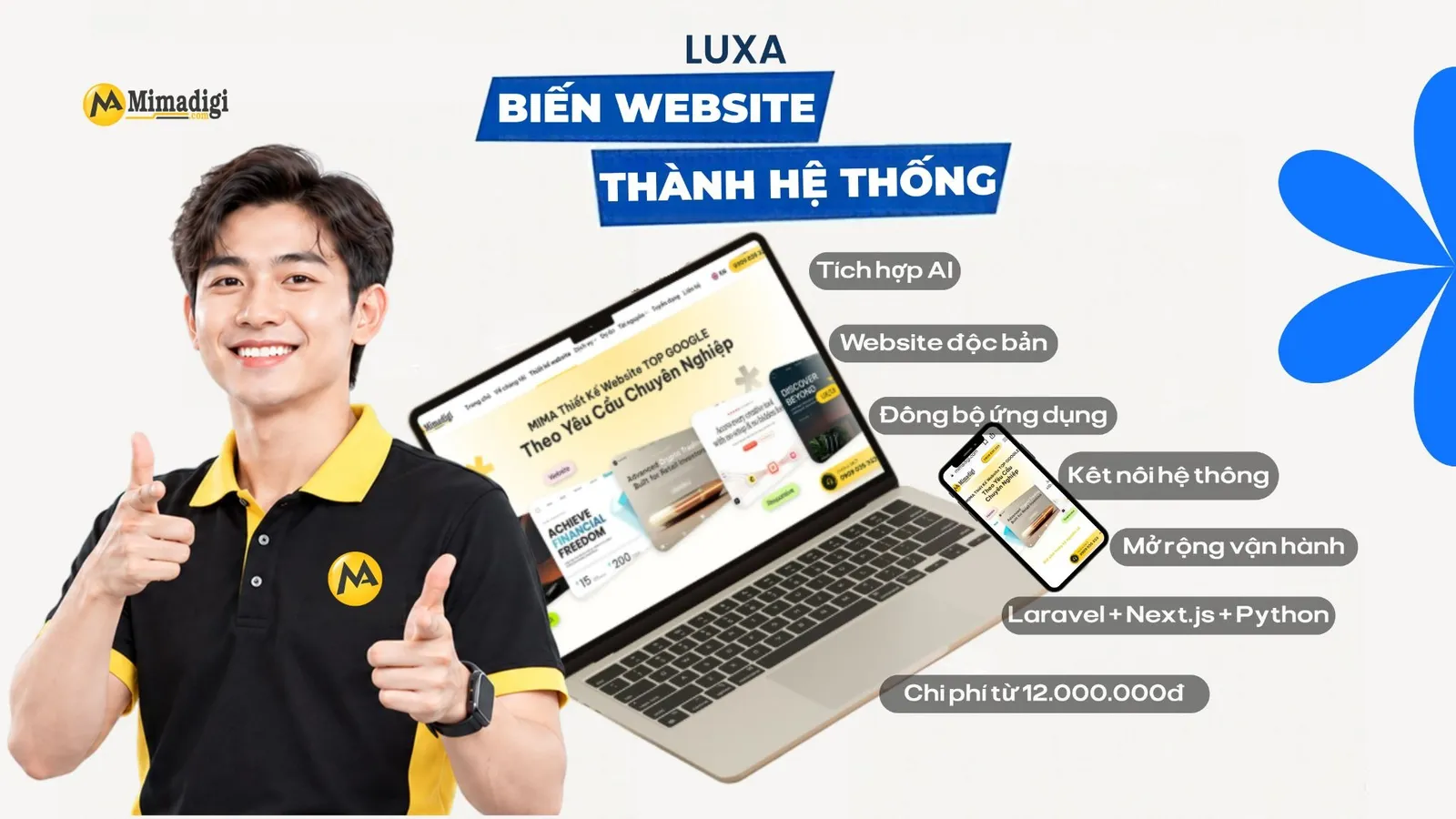 LUXA thiết kế website bằng Laravel, Next.js và Python có khả năng tích hợp phần mềm doanh nghiệp