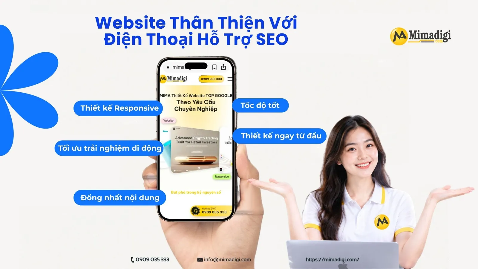 Giao diện website responsive hiển thị phù hợp trên điện thoại và máy tính