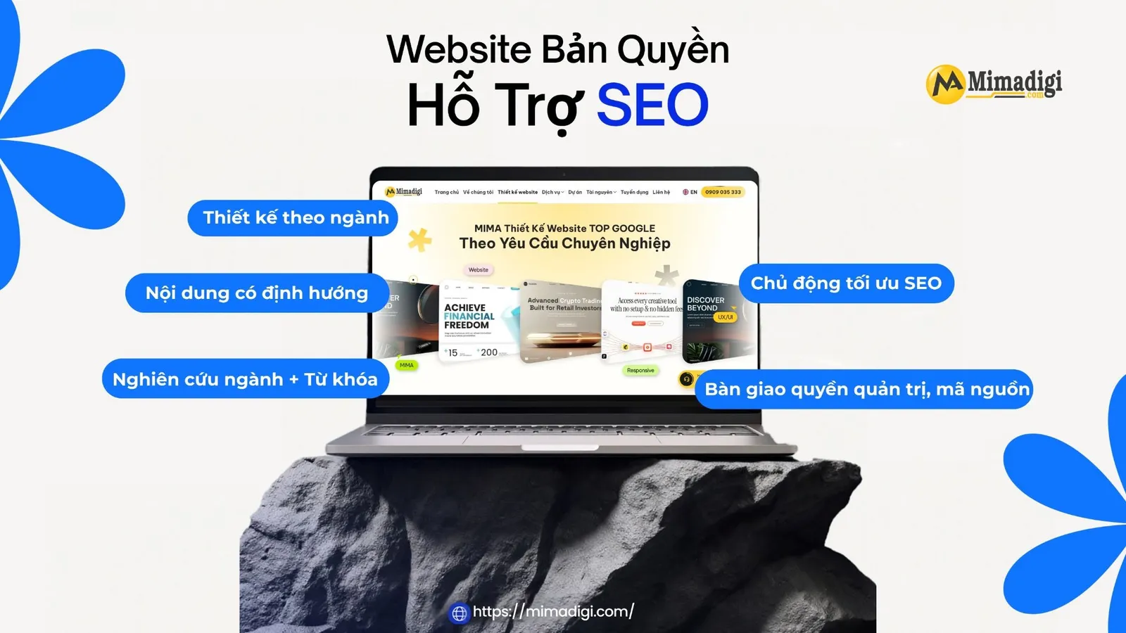Thiết kế website bản quyền MIMA với cấu trúc riêng theo ngành, bộ từ khóa SEO và mã nguồn bàn giao.