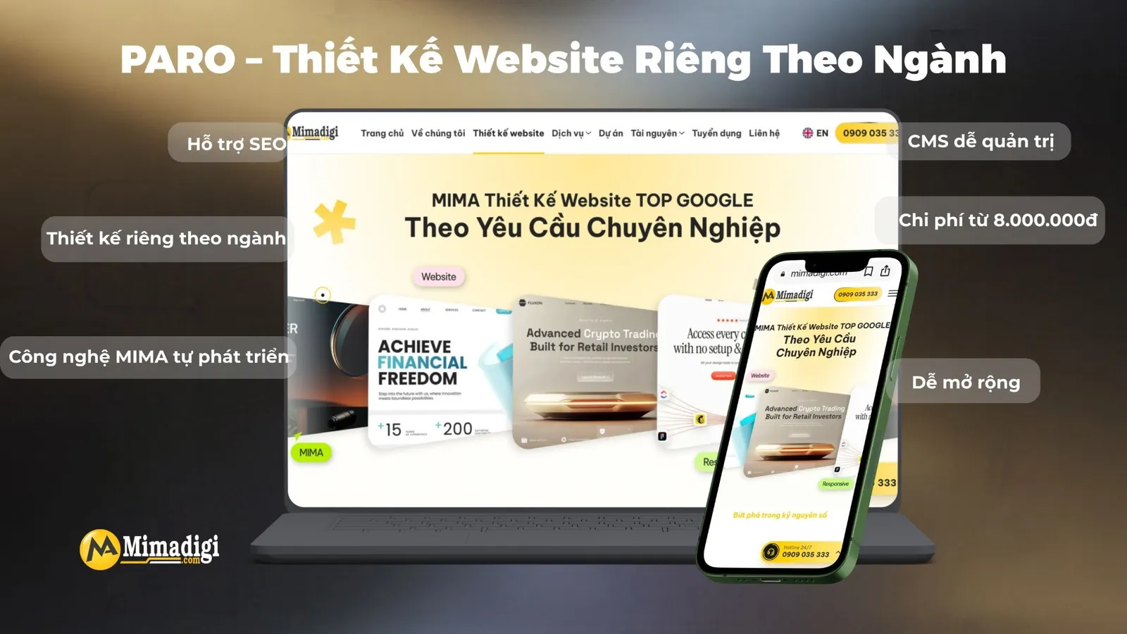 PARO thiết kế website theo yêu cầu với CMS dễ quản lý, giao diện riêng và chuẩn hiển thị đa thiết bị.