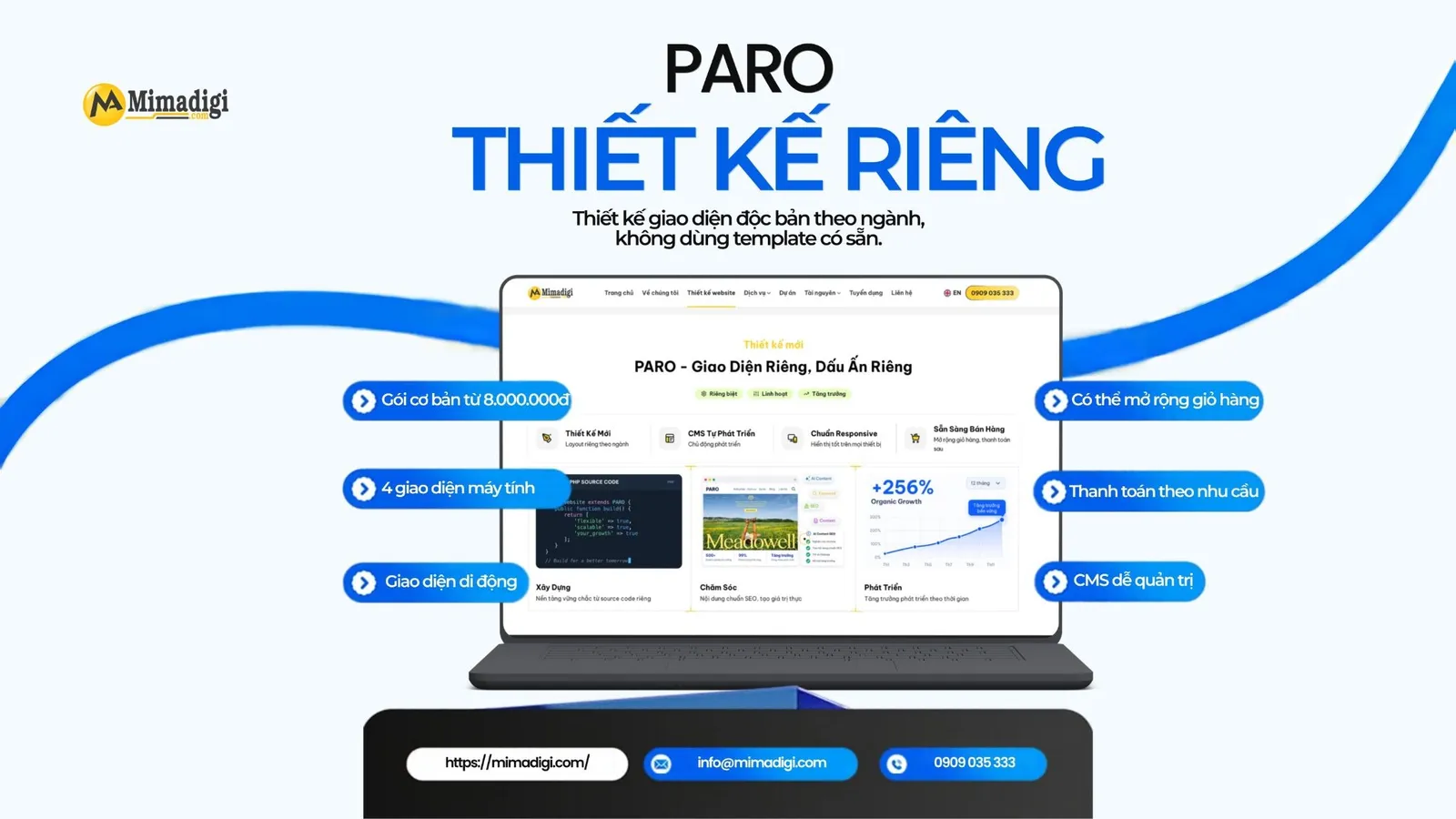 PARO MIMA thiết kế giao diện website riêng theo ngành hàng và thương hiệu