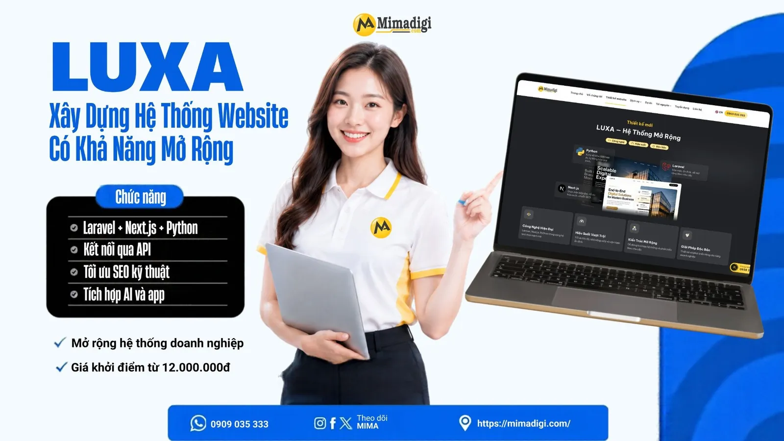 LUXA MIMA phát triển website Laravel chuẩn SEO, kết nối quản lý, thanh toán và vận chuyển qua API